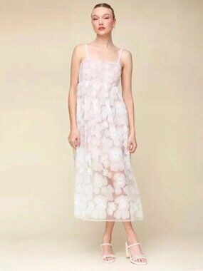 Avec Les Filles 3D Floral Applique Midi Dress Blush Pink Size 10